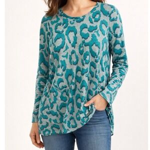 LOGO Lori Goldstein Tunic Top‎ Womens Size M Green Soft Knit Artsy Lagenlook